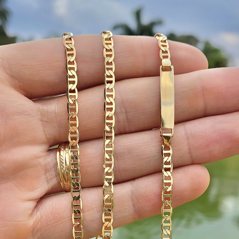 Brand New Set Chain ID Bracelet Mariner Link 14K Gold Filled Gift Babies Kids